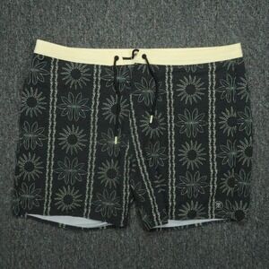 Roark Revival Board Shorts Mens 38 Black Yellow Floral Chiller Swim Hemp Blend